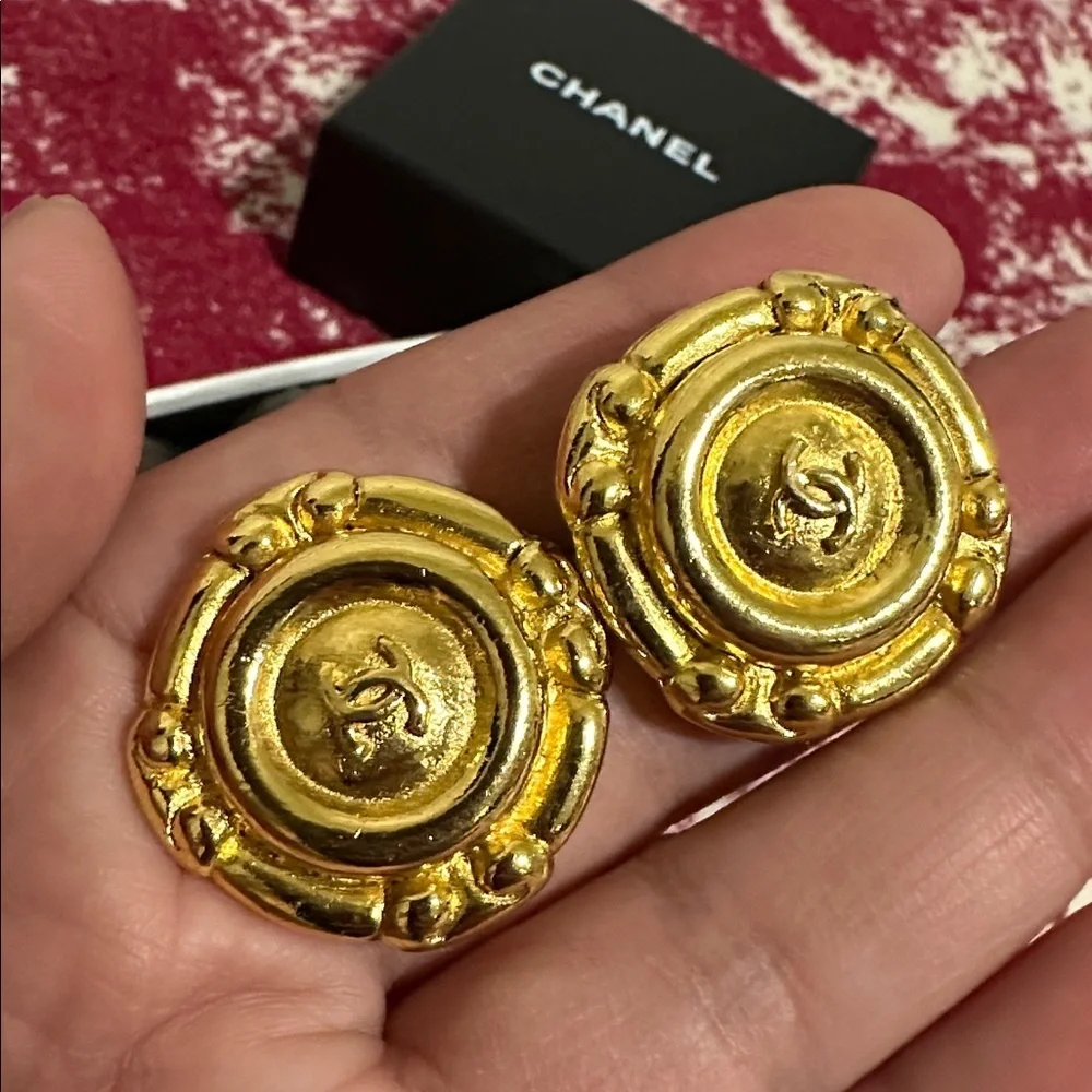 Chanel Gold-Tone Button Earrings